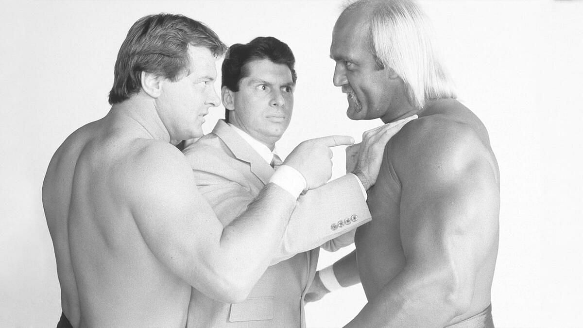 Left to right: Roddy Piper, Vince McMahon, Hulk Hogan [Image Credit: wwe.com]