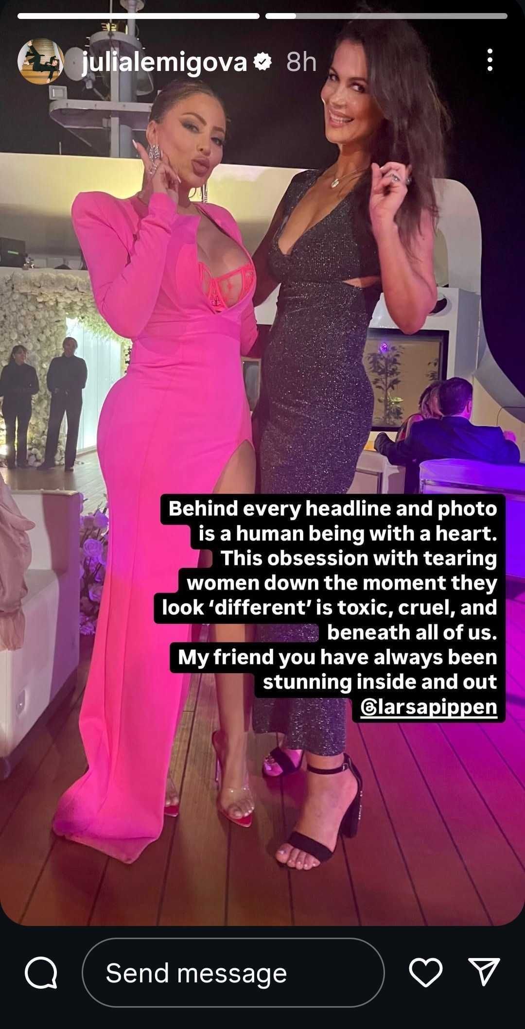 Lemigova's Instagram Story (now-disappeared) featuring her message of support for Pippen (Source: Instagram/julialemigova)