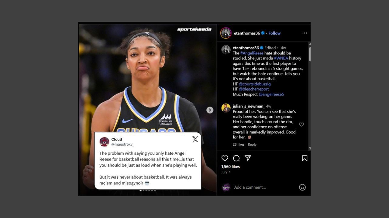 Etan Thomas slams Angel Reese&#039;s critics on his IG account.