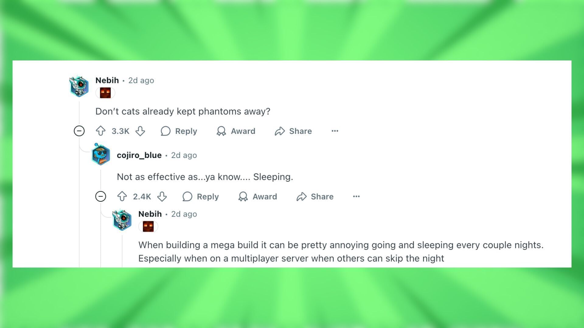 Redditors react to the idea of vulture mobs scaring away phantoms (Image via Reddit)