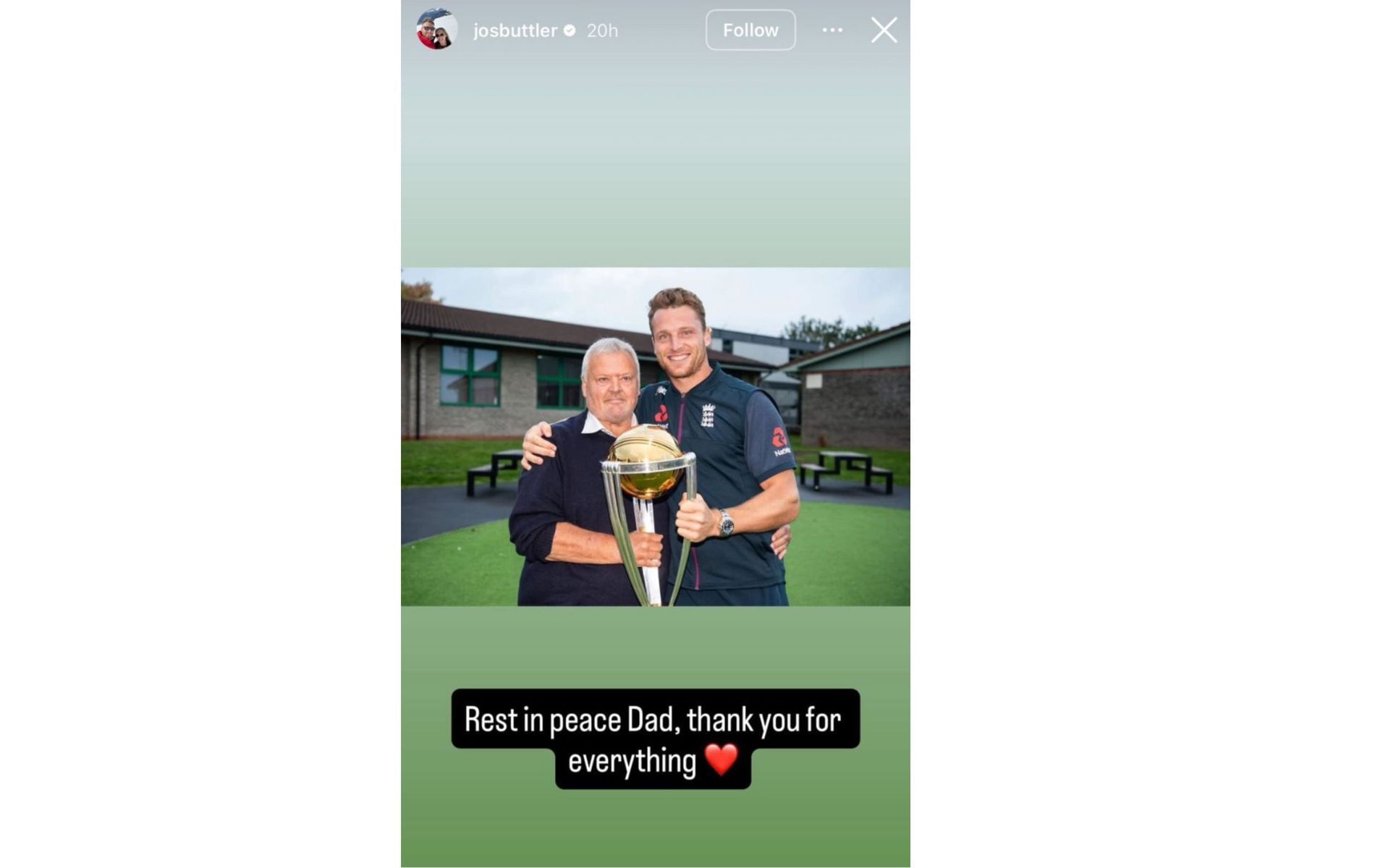 Screenshot of Jos Buttler's Instagram story. (Pic: Instagram/josbuttler).