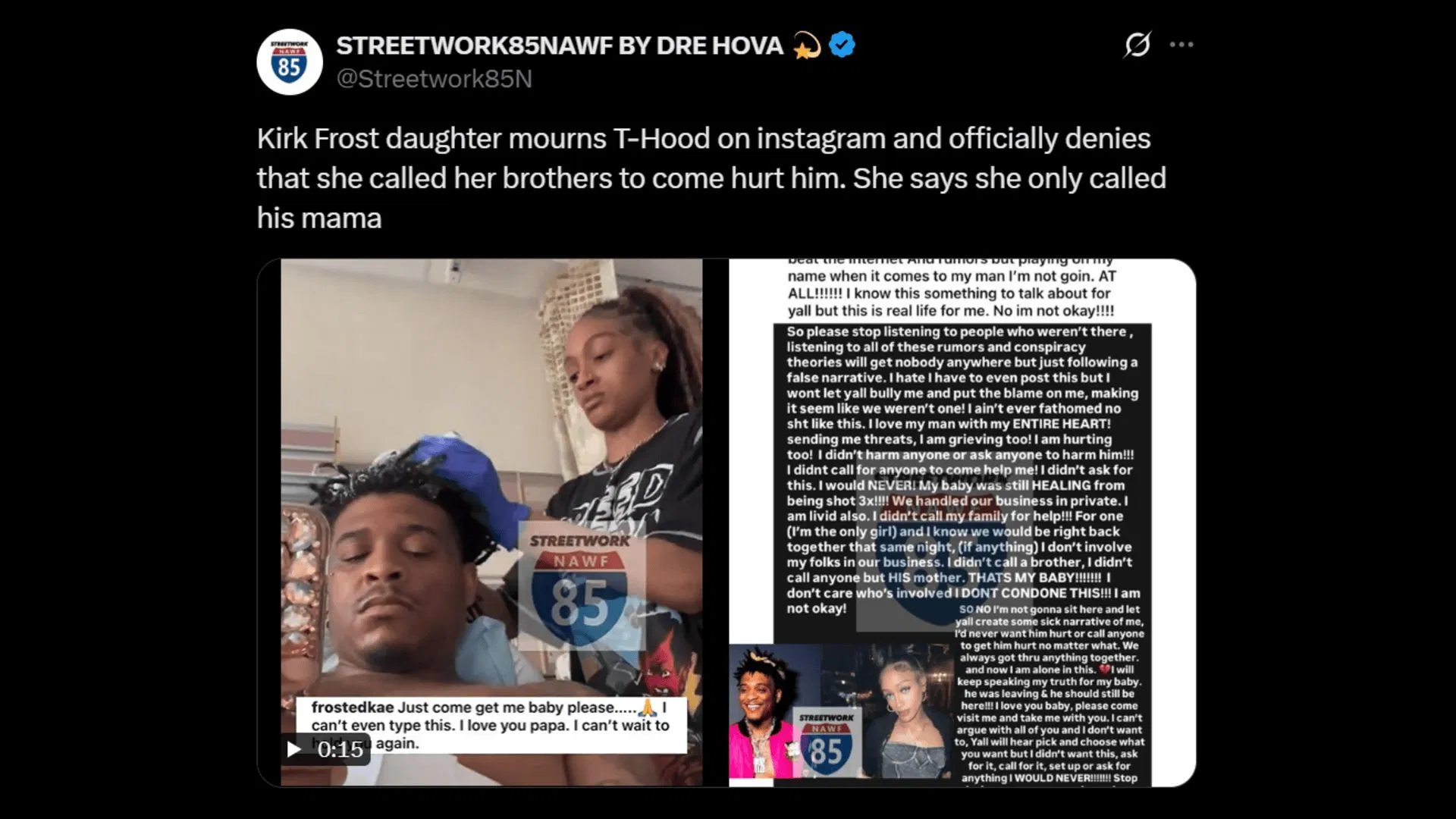 T-Hood&#039;s girlfriend Kelsie denied rumors of her involvement in his killing. (Image via X)