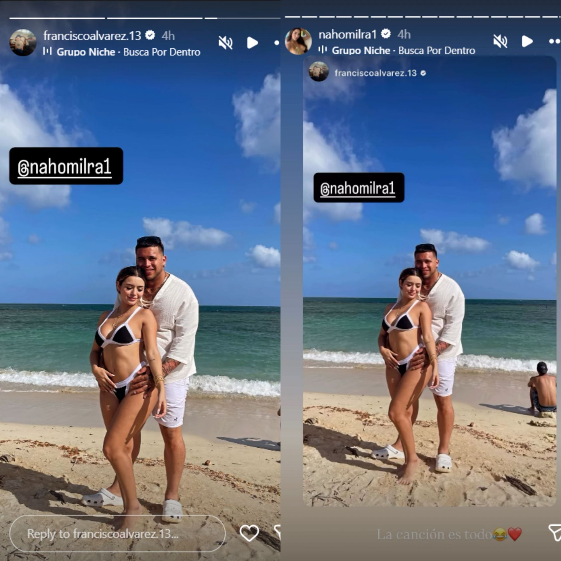Instagram stories of Francisco Alvarez and Nahomi Rojas [Image Source: Instagram/franciscoalvarez.13, nahomilra1