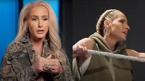 Michelle McCool breaks up a fight between two male WWE stars