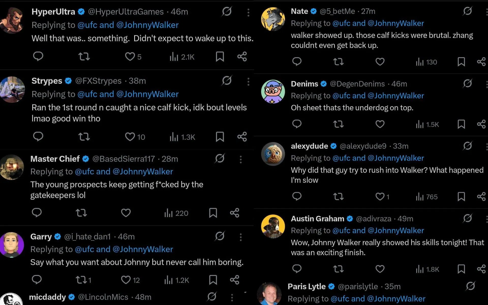 Fans&#039; reaction to the UFC Shanghai main event fight. [Screenshots courtesy: @ufc on X]