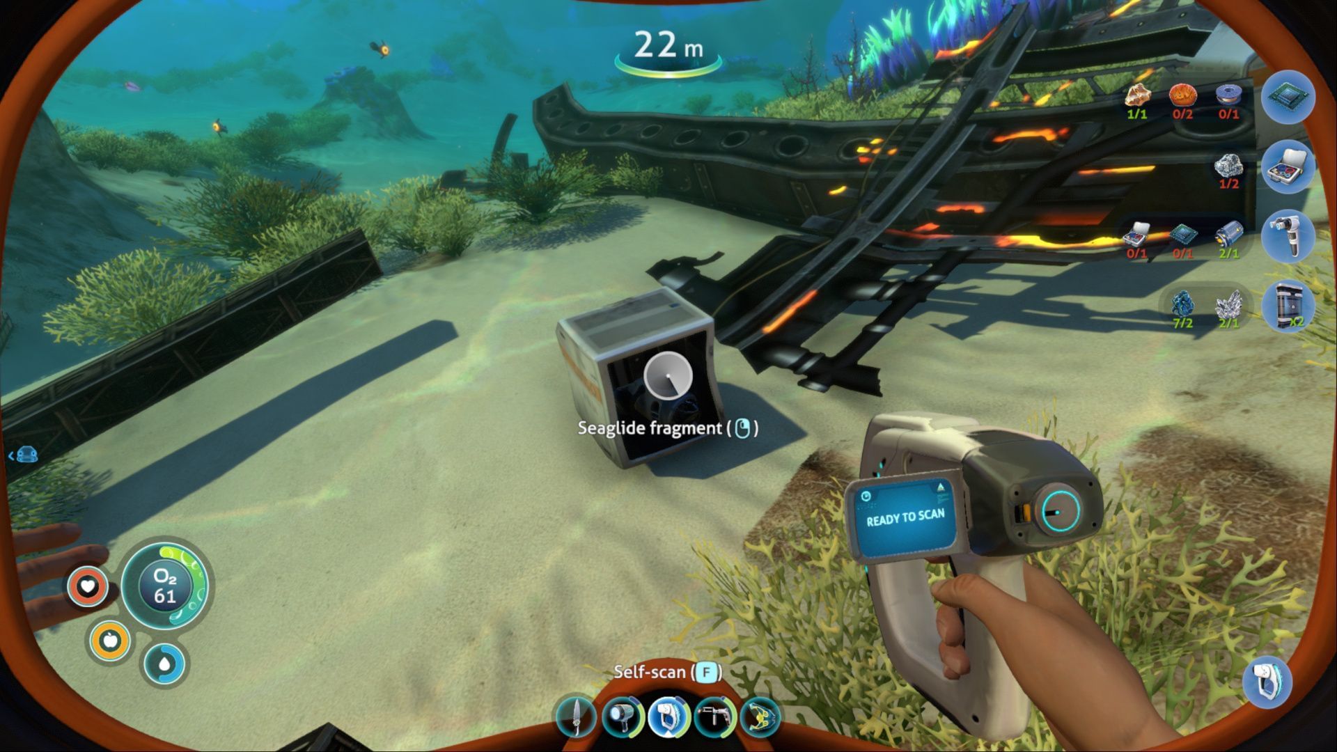 Scan fragments found around the Shallows and Kelp Forest area to find parts for the Seaglide (Image via Unknown Worlds Entertainment)