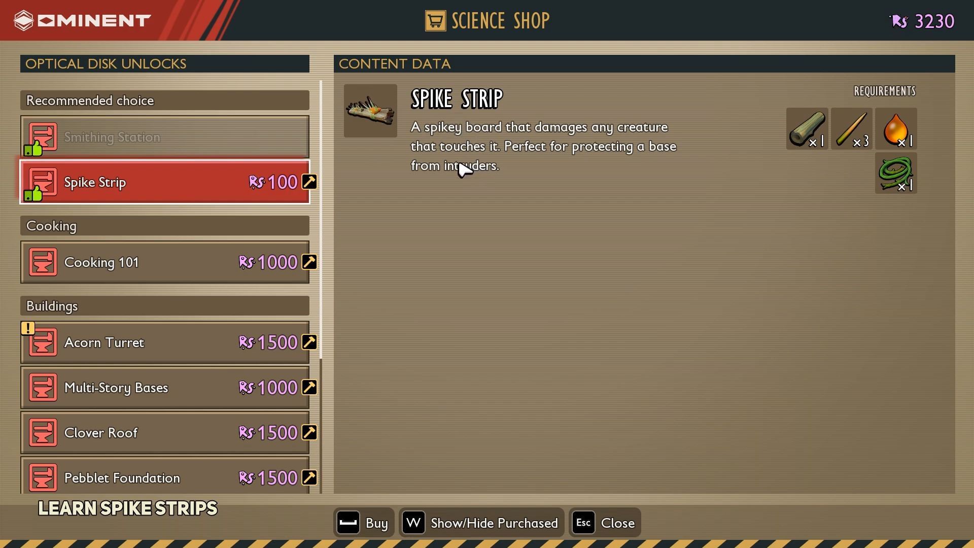 Spike Strip will cost 100 Raw Science (Image via Obsidian Entertainment)