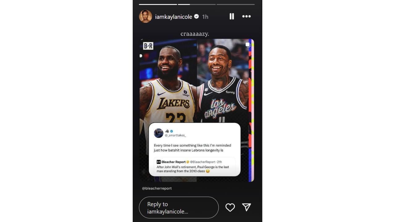 Kayla Nicole calls LeBron James&#039; longevity &quot;crazy&quot; via an Instagram story on Wednesday. [photo: @iamkaylanicole/IG]