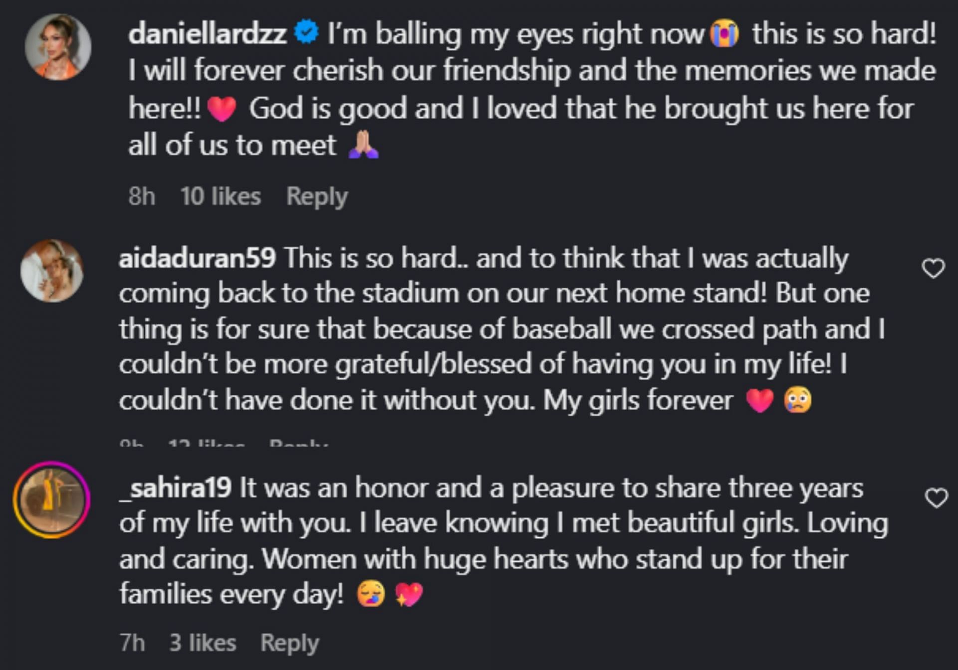 Screenshot of comments from Byron Buxton&#039;s wife&#039;s post [Source - Instagram/lindz2109]