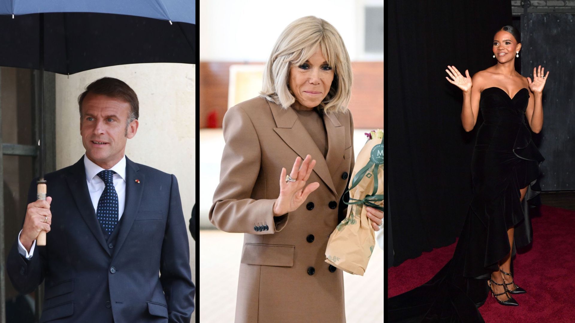 Emmanuel Macron, Brigitte Macron, and Candace Owens (Image via Getty)