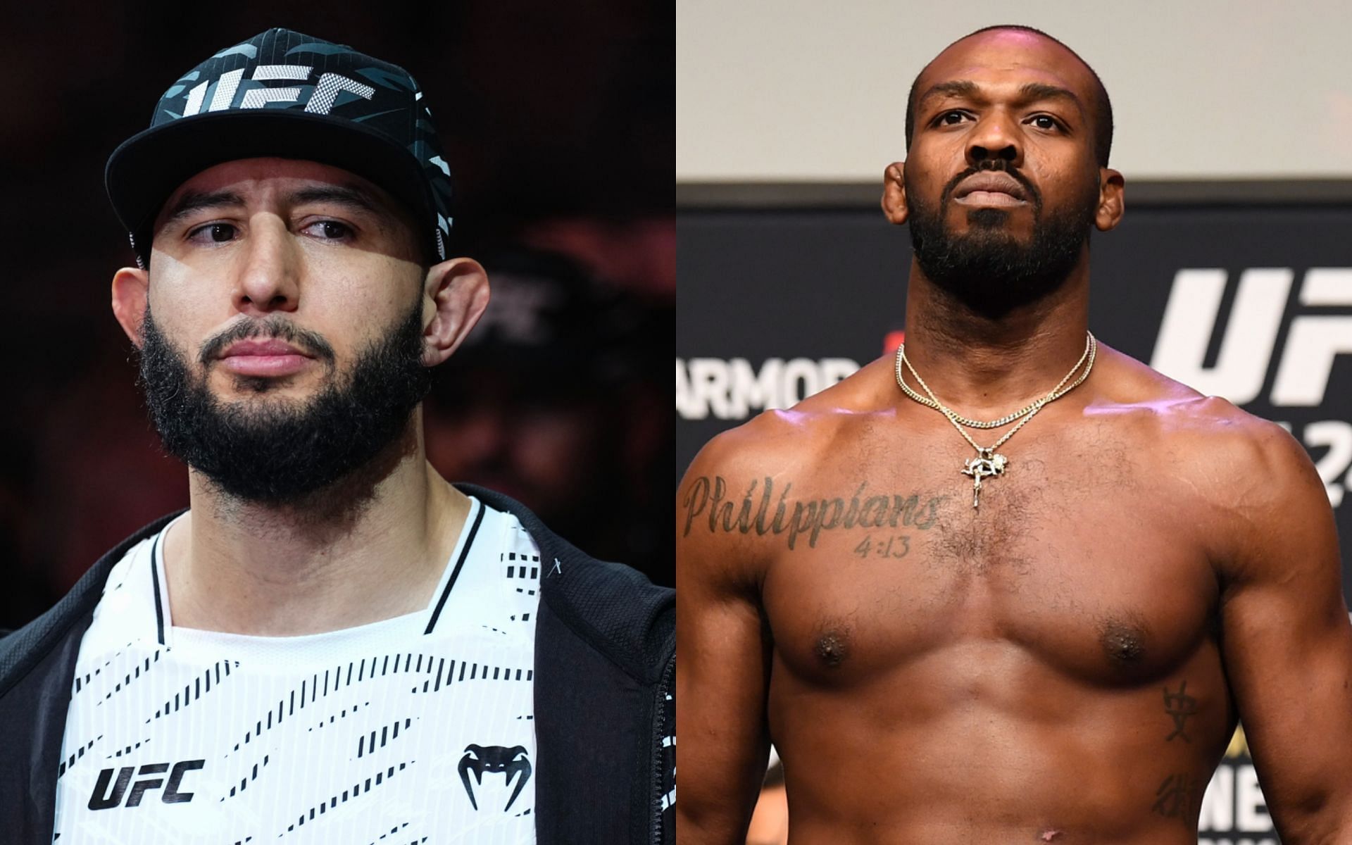 Dominick Reyes (left) slams Jon Jones