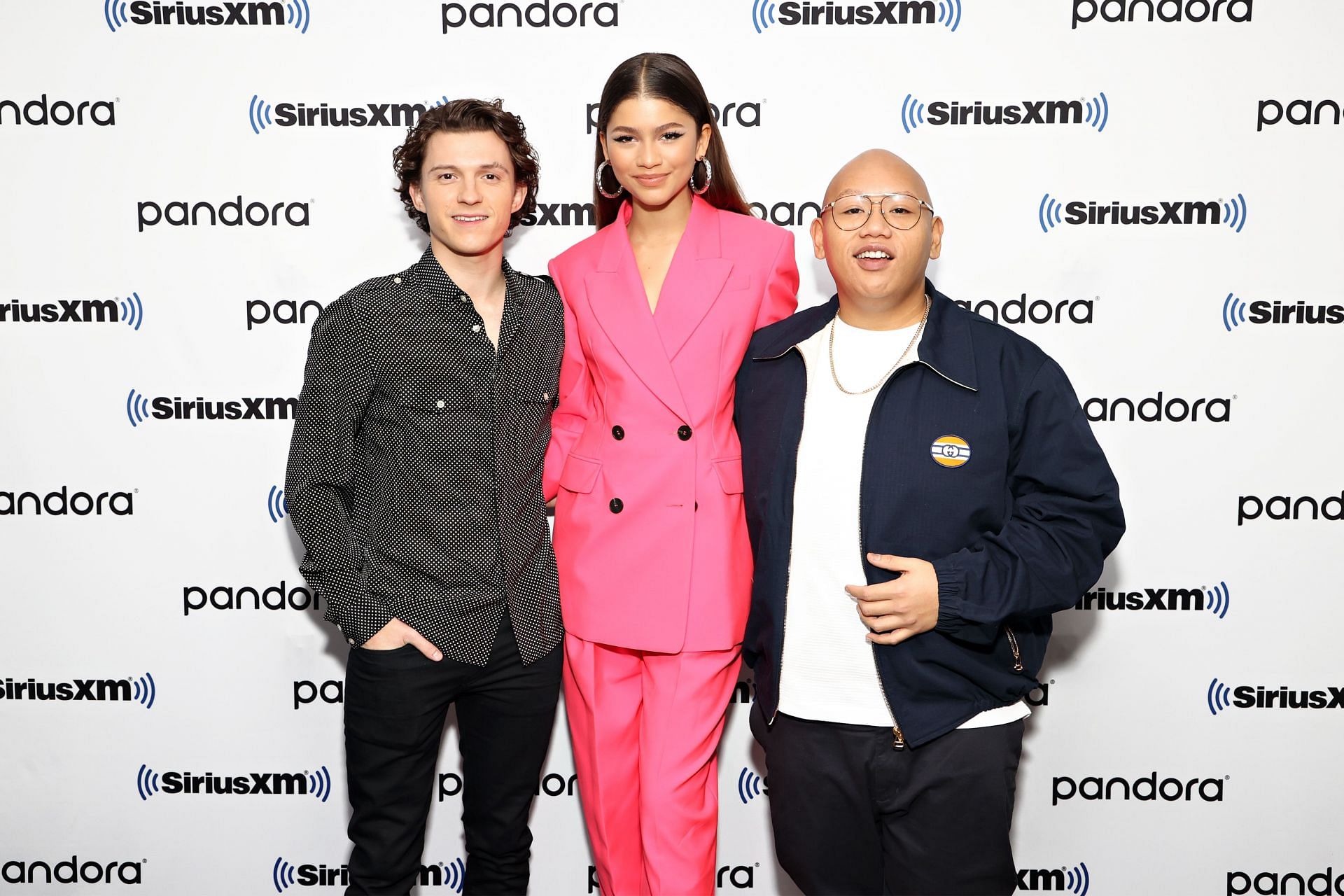            Tom Holland, Zendaya and Jacob Batalon at the SiriusXM&#039;s Town Hall on December 10, 2021. (Image via Getty)