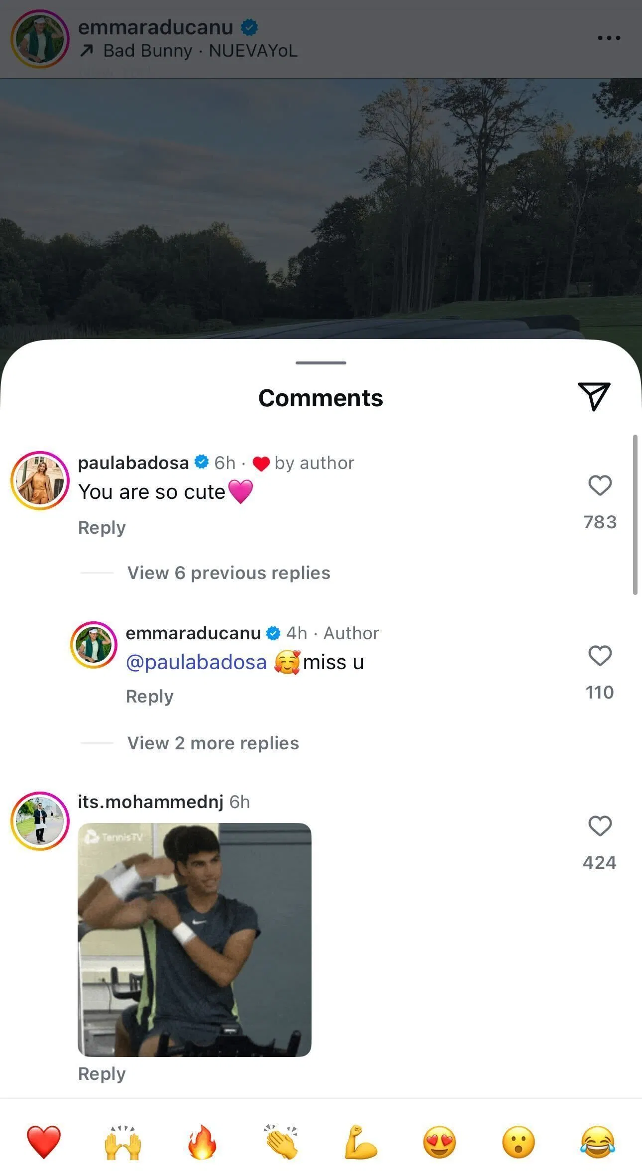 Screengrab from Emma Raducanu&#039;s Instagram @emmaraducanu