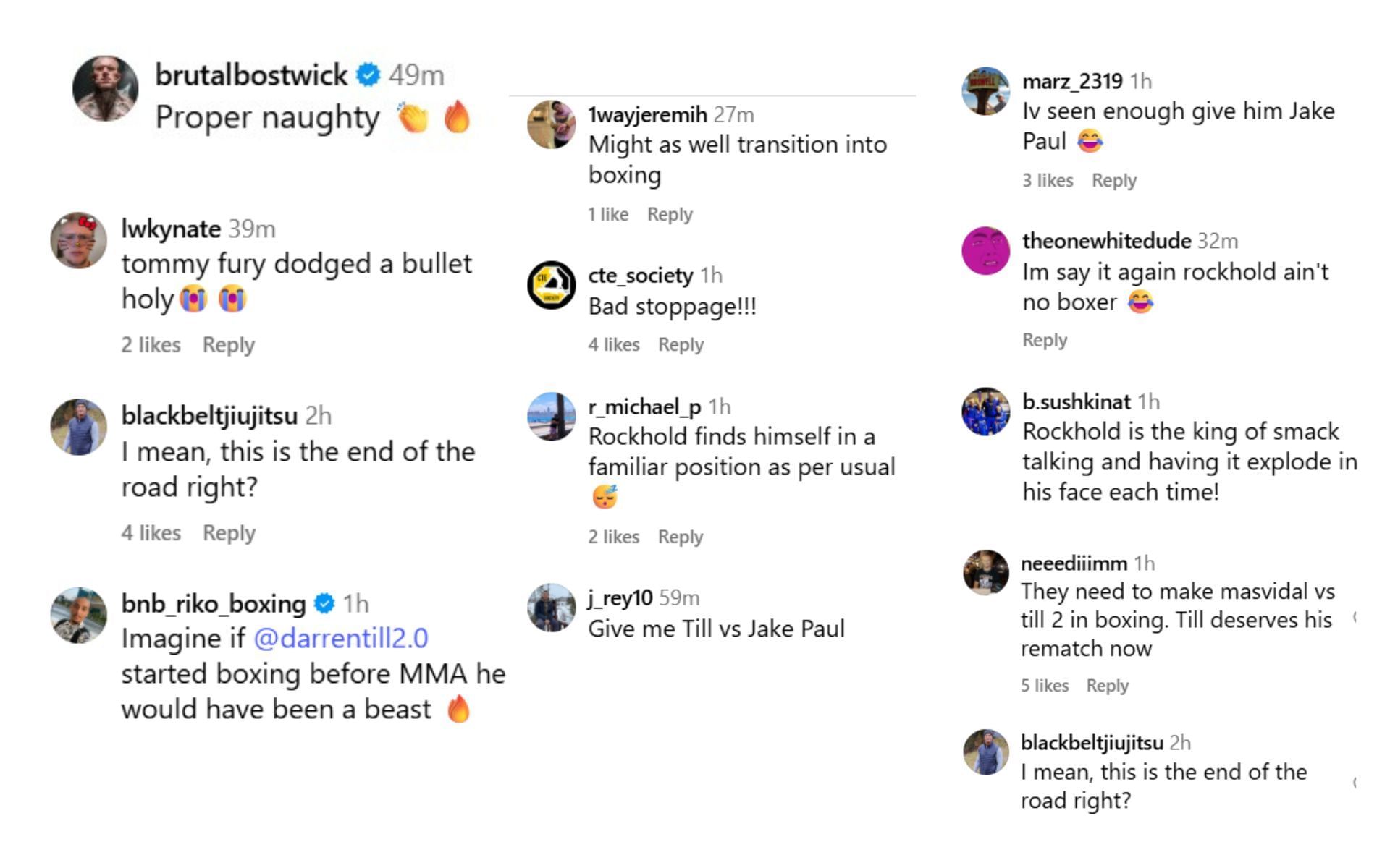 Fans react to Darren Till knocking out Luke Rockhold. [Screenshots courtesy: @mf_daznxseries on Instagram]