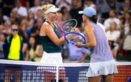 Clara Tauson (left) and Iga Swiatek (right) after the conclusion of their fourth-round clash at the 2025 National Bank Open in Montreal (Source: Getty)