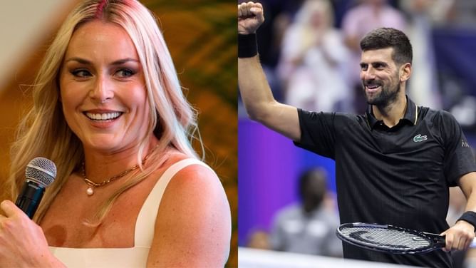 Lindsey Vonn reacts to Novak Djokovic’s third-round win over Cameron Norrie at US Open