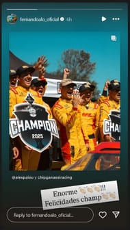 A snapshot of Fernando Alonso's Instagram story (@fernandoalo_oficial)