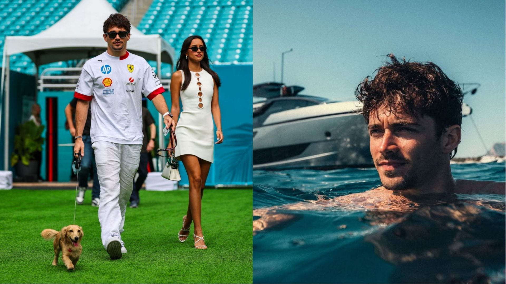Image credits: L: Instagram/@charles_leclerc, R: Getty; Charles Leclerc and Alexandra Saint Mleux
