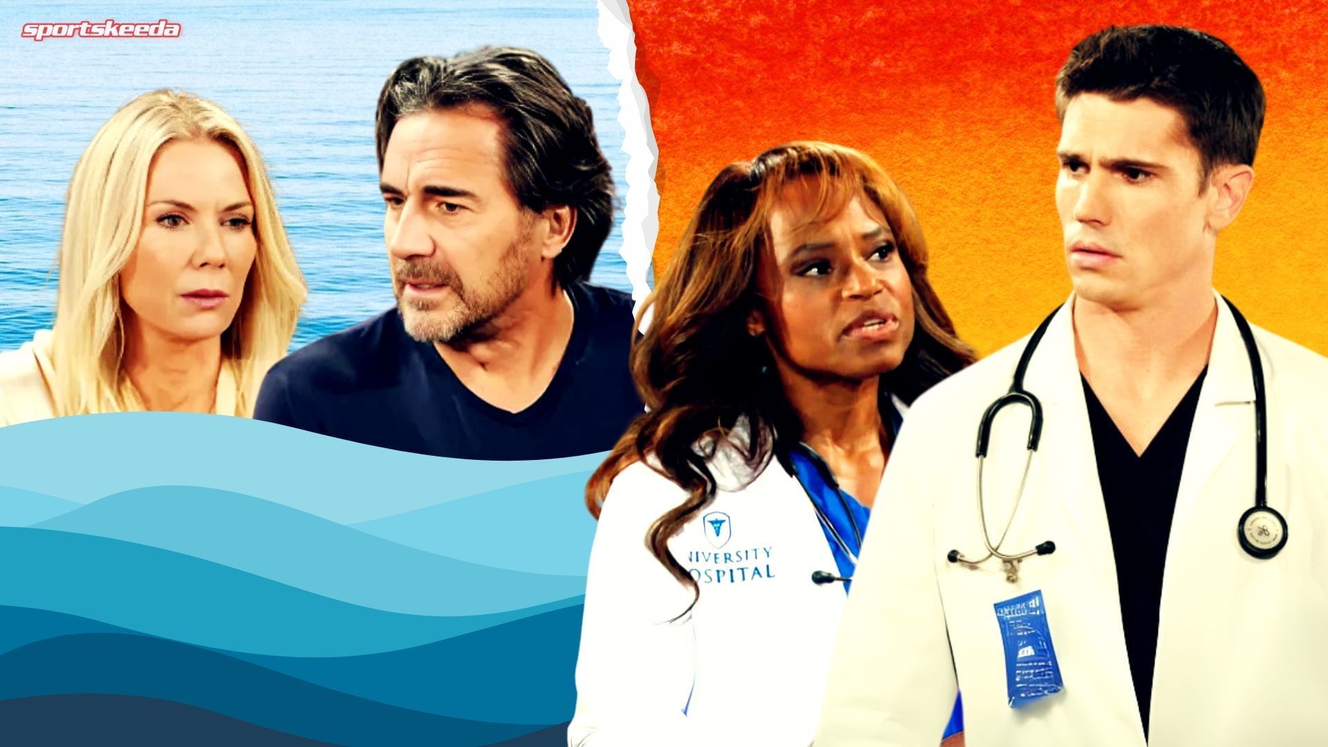 From left, Brooke, Ridge, Grace and Finn of The Bold and the Beautiful (Custom edit by Sportskeeda, Original images via CBS Network)