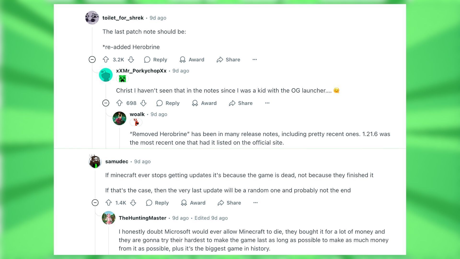 Redditors discuss the idea of End update being the final one (Image via Reddit)