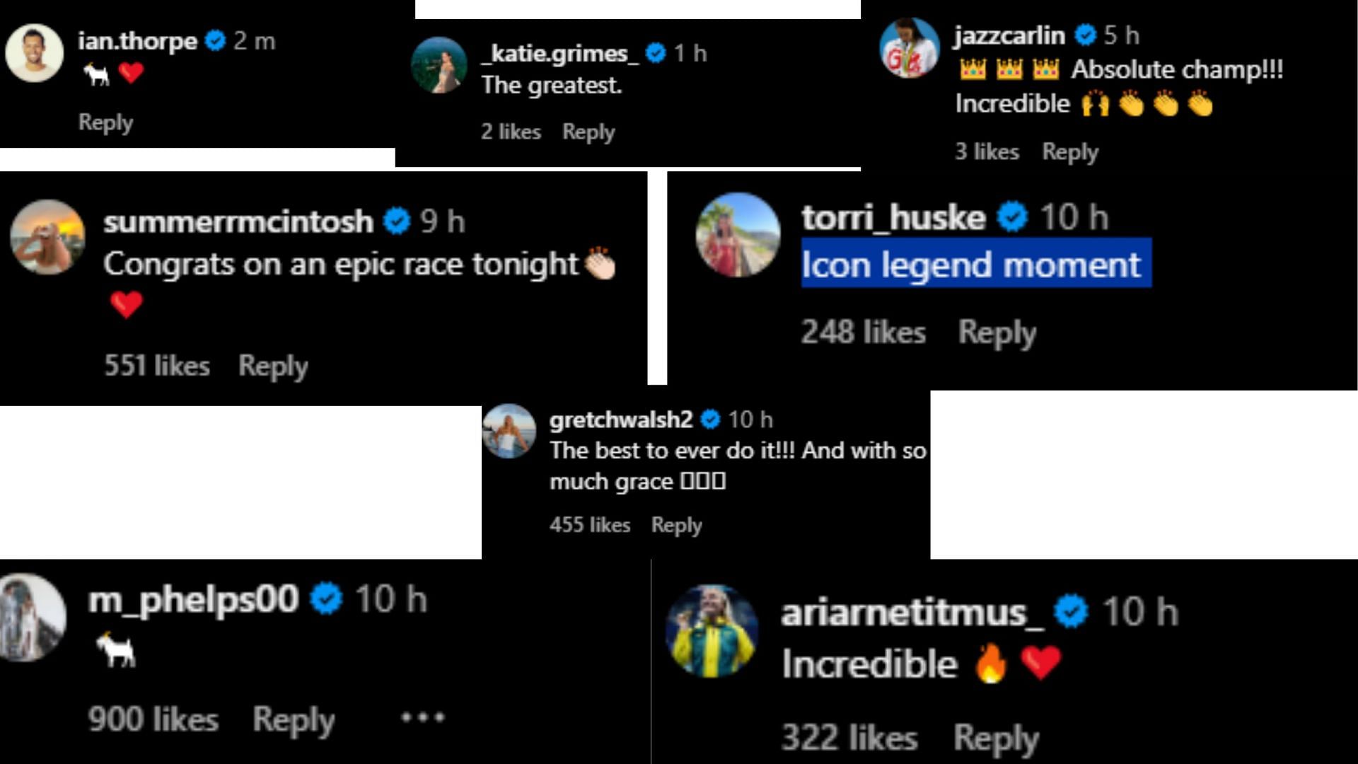 Screengrab of the comments made by iconic swimmers [Image Source : Katie Ledecky&#039;s Instagram]