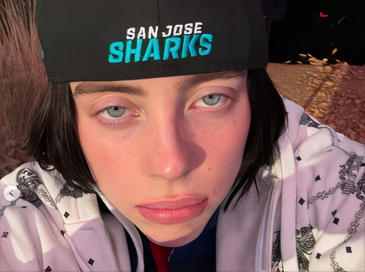 Billie Eilish wore a San Jose Sharks hat in one photo (Image Credit: IG @billieeilish)