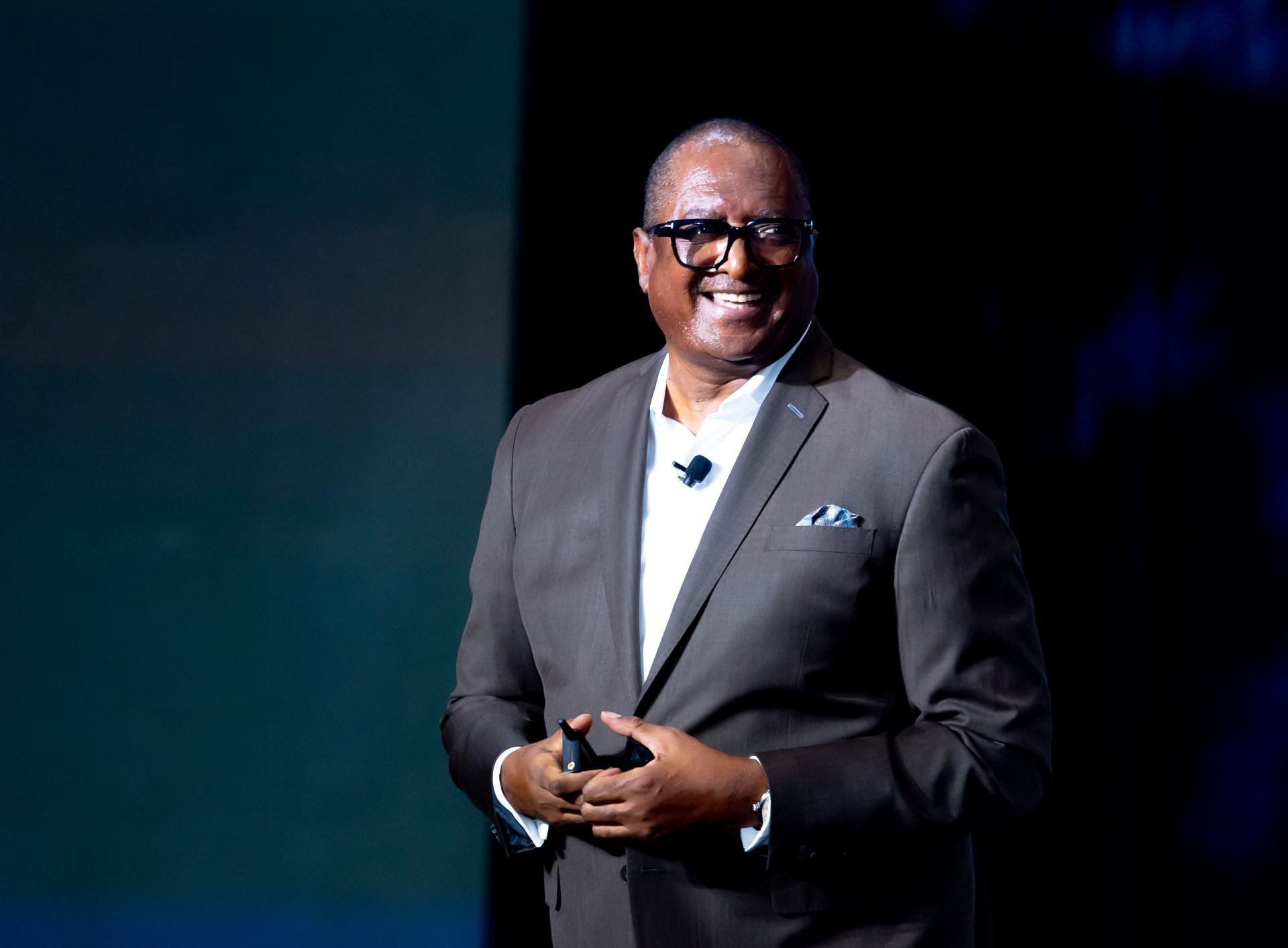 Mathew Knowles speaks on stage during TSP Game Plan 2023 (Image via Getty)