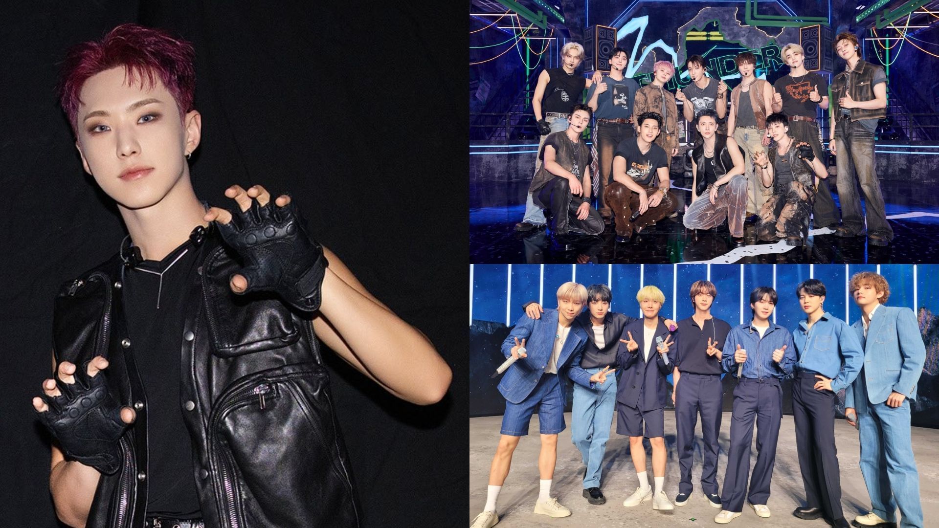 SEVENTEEN with Hoshi and BTS (Image via X/@pledis_17, @BTS_jp_official) 