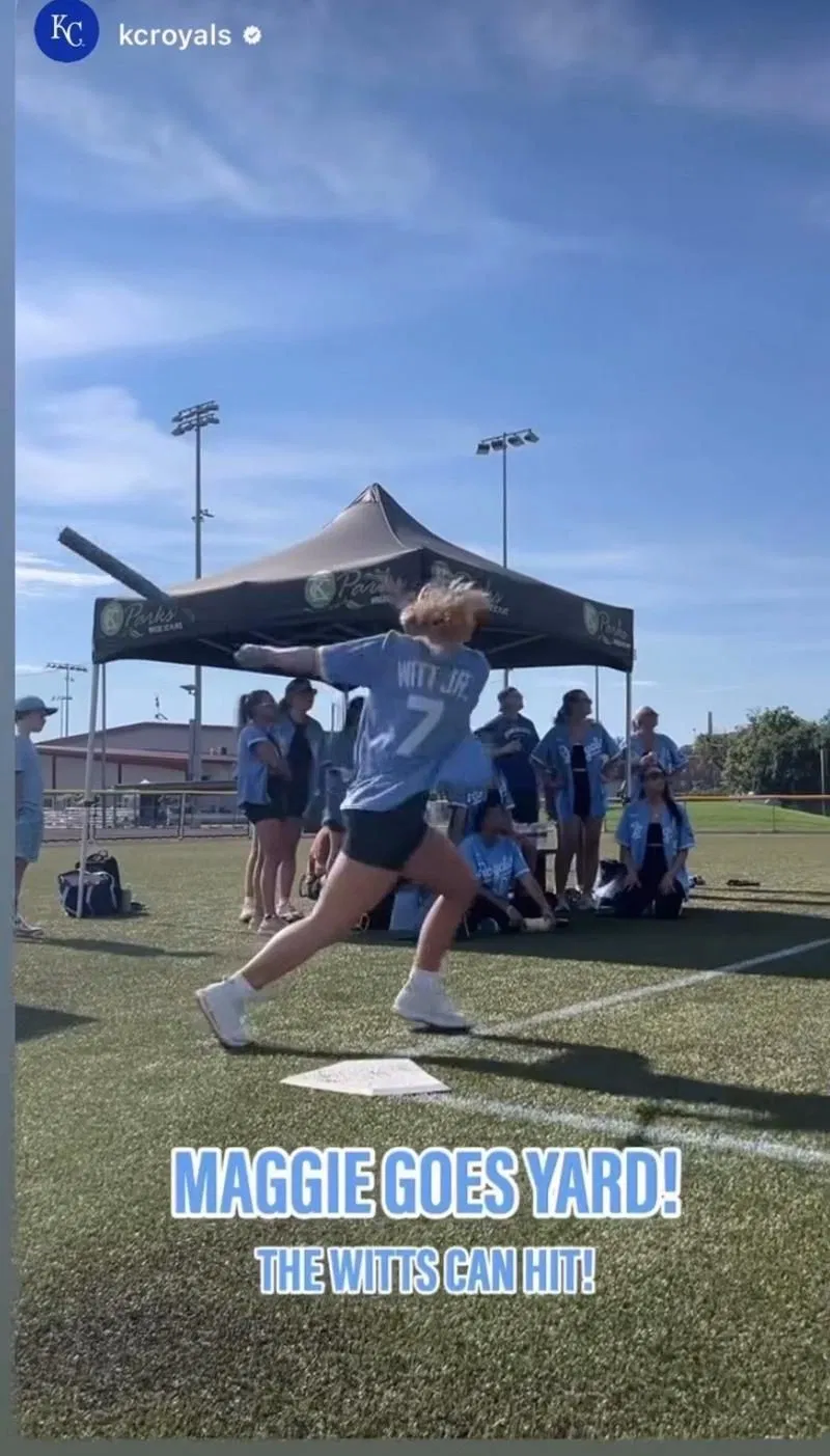 The Kansas City Royals official social media page shared a clip of Bobby Witt&#039;s wife, Maggie hr. (Via Instagram)