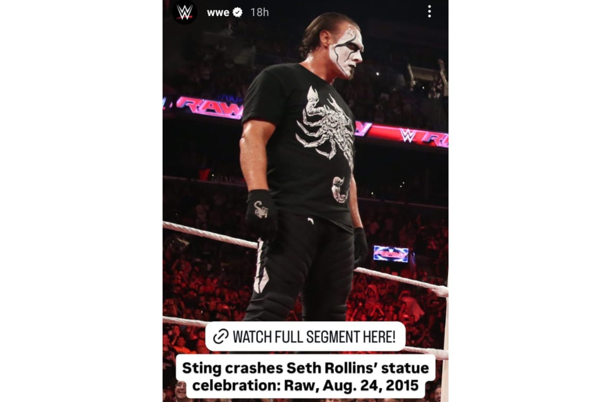 The Stamford-based promotion shared the link to the RAW segment from 2015 featuring Sting on its recent Instagram Story