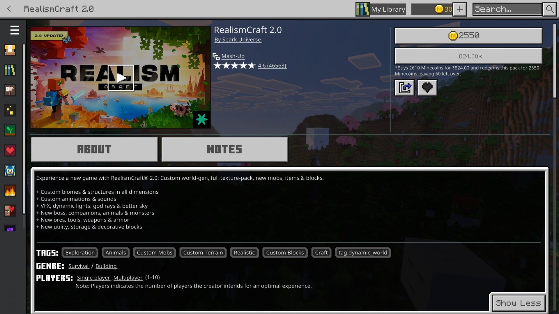 RealismCraft 2.0 can be bought in the Minecraft Marketplace (Image via Sportskeeda Gaming || Mojang Studios)