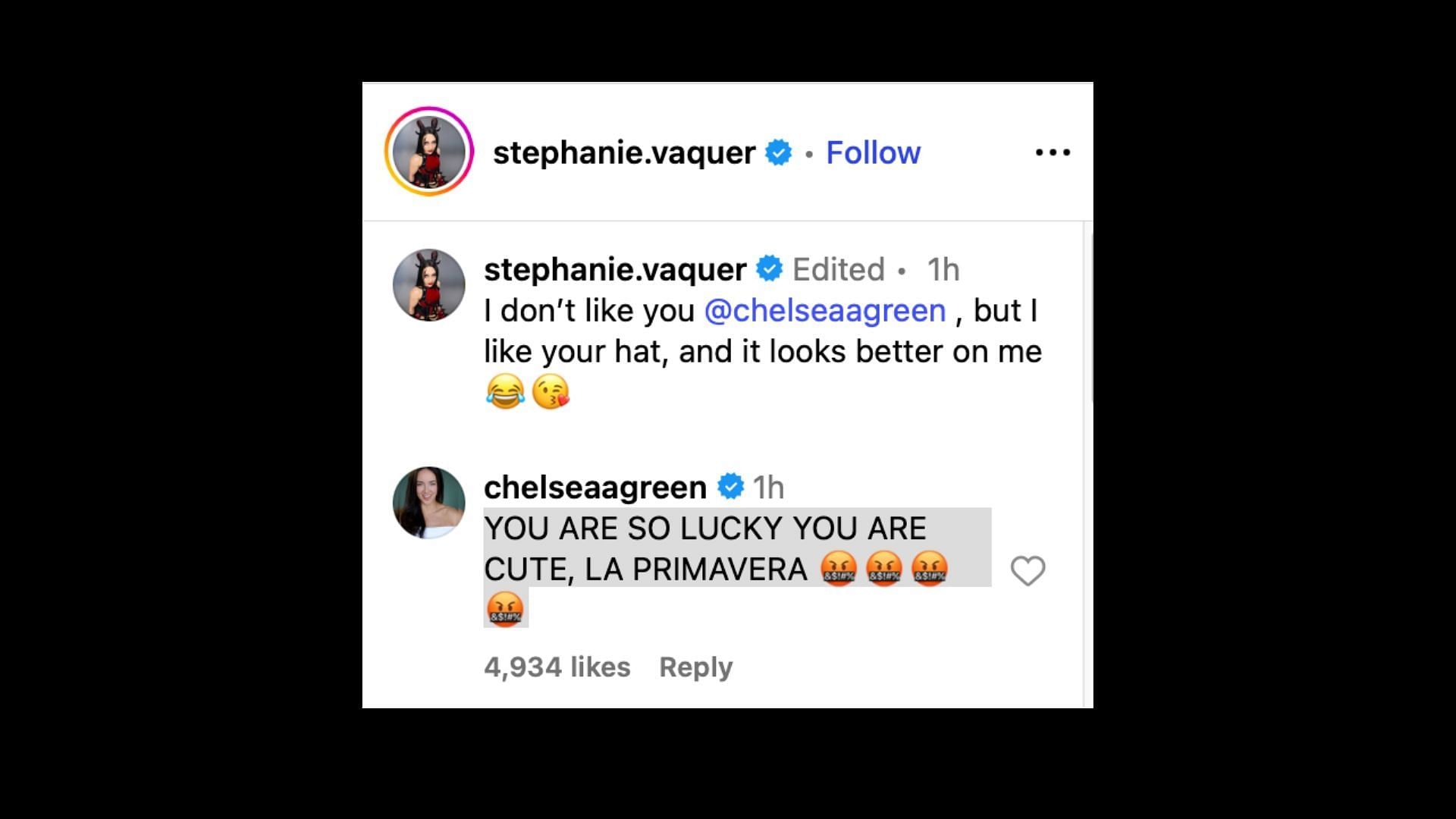 Green responded to Vaquer on social media. [Image credit: Stephanie Vaquer on Instagram]