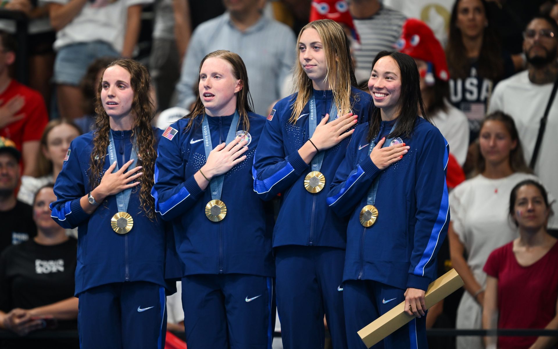 Regan Smith [Extreme left] at the Paris Olympics [Image Source: Getty]