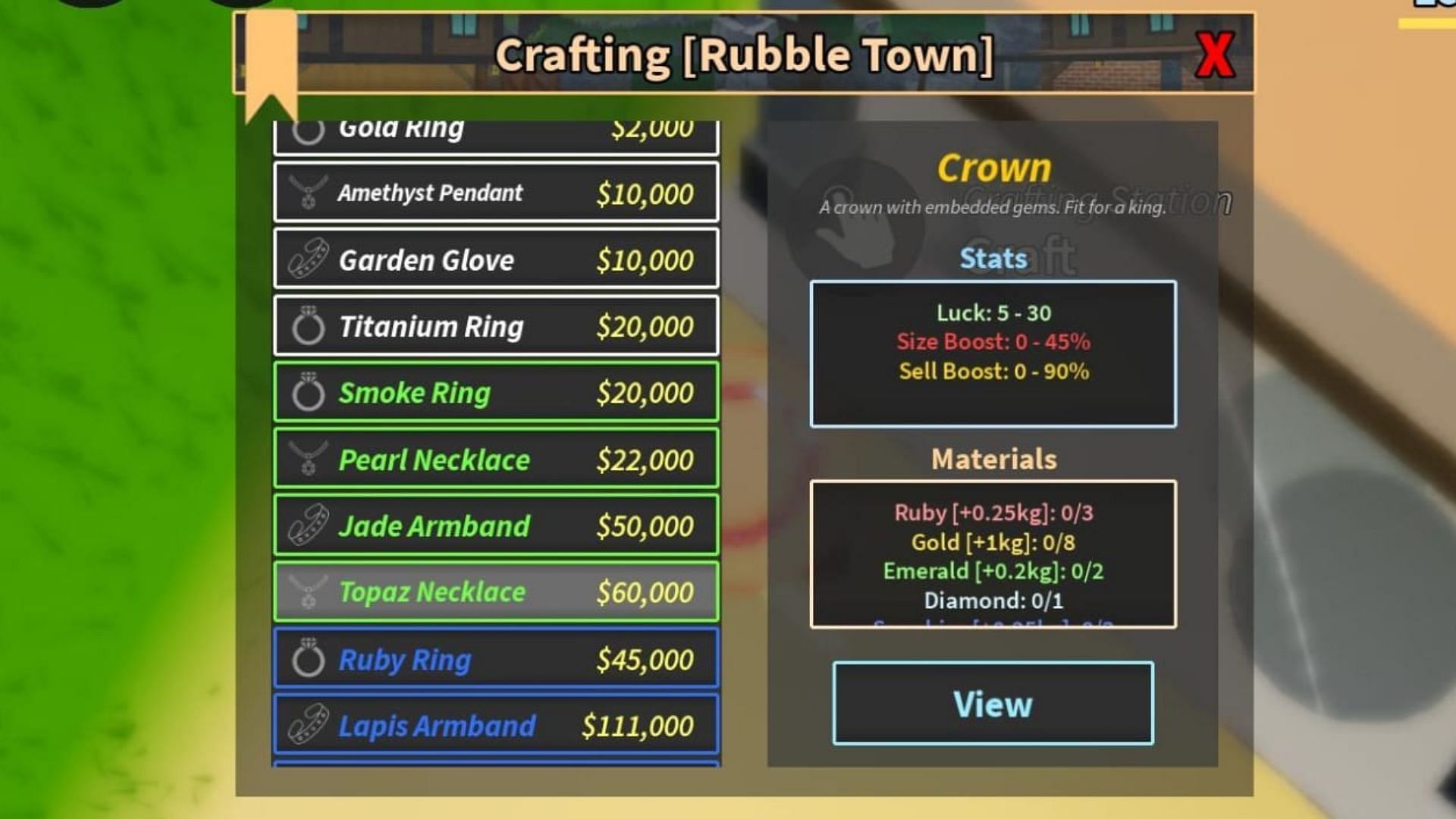 You can use Emerald to craft the Crown (Image via Roblox)