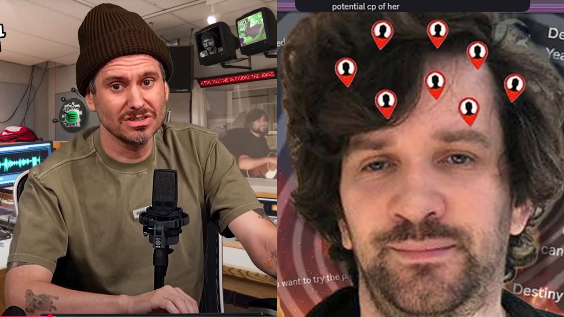 Ethan Klein and Destiny are going back-and-forth online (Images via H3 Podcast/YouTube, @h3h3productions/Instagram) 