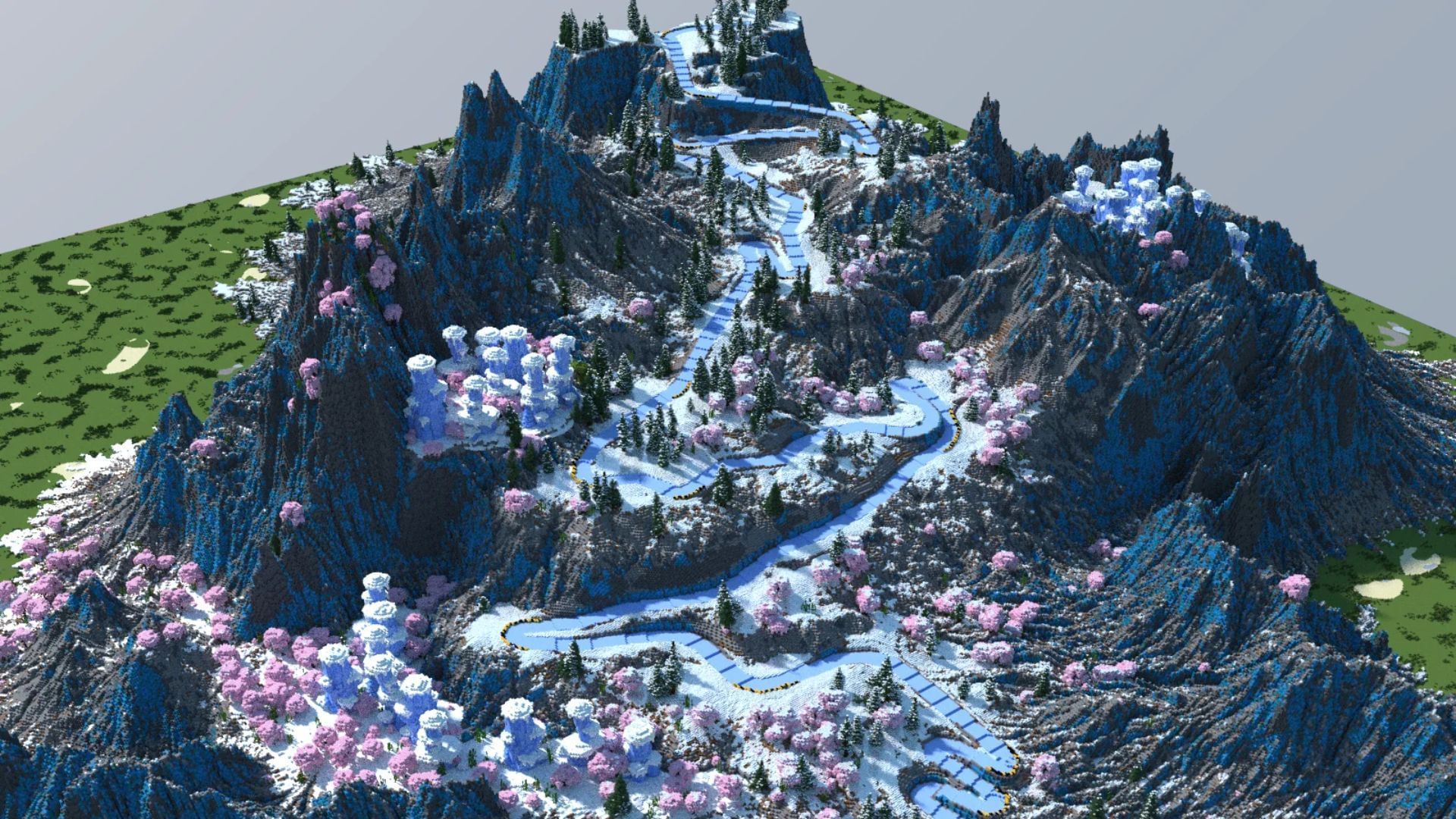 A Minecraft player built an ice boat track 