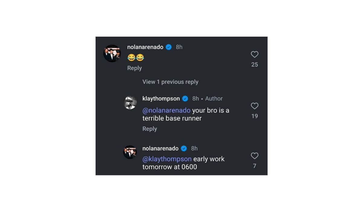 Nolan Arenado and Klay Thompson go back and forth in the comments (Source: Instagram/Klay Thompson)