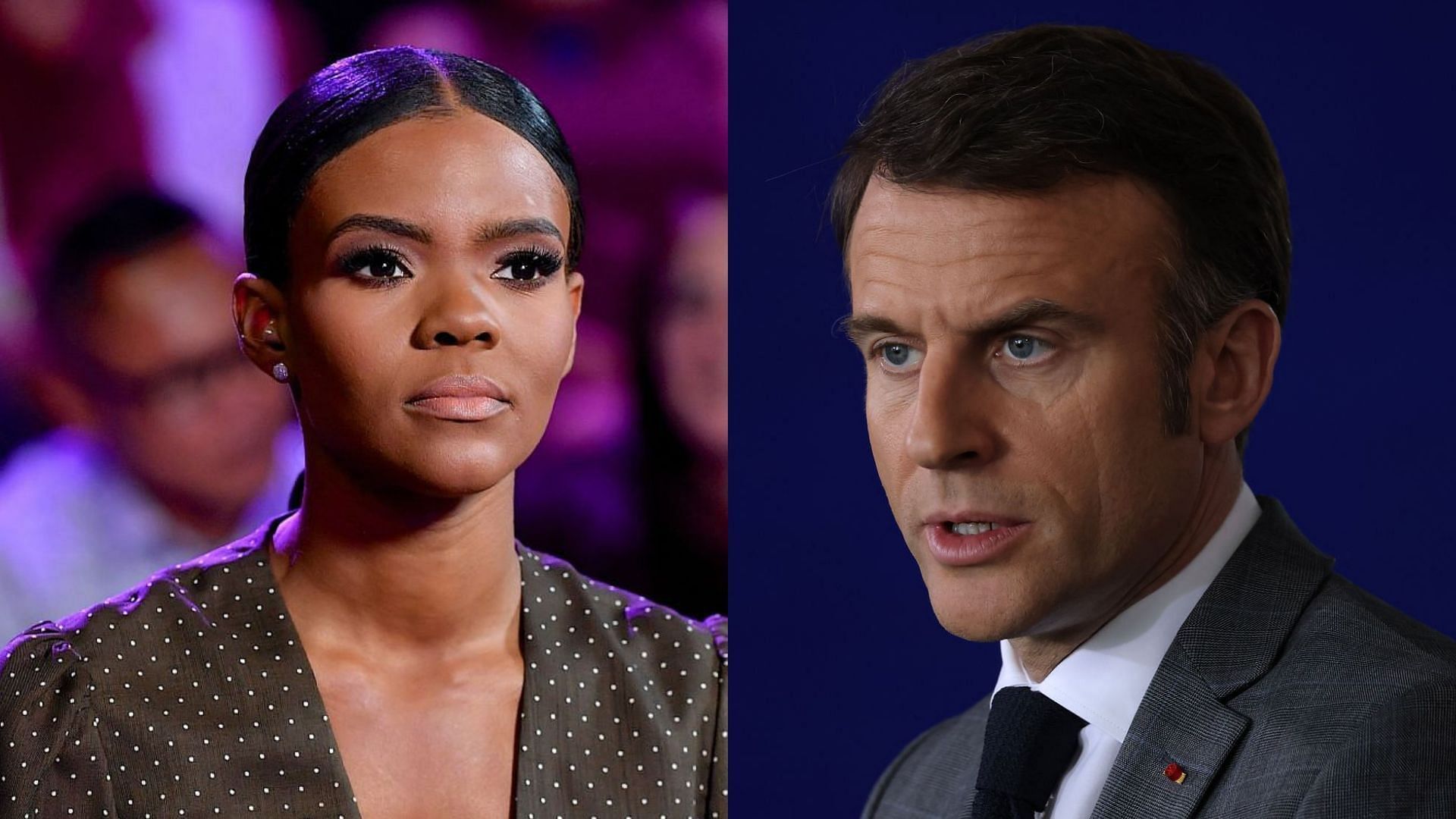 From L to R: Candace Owens and Emmanuel Macron (Image via Getty Images)