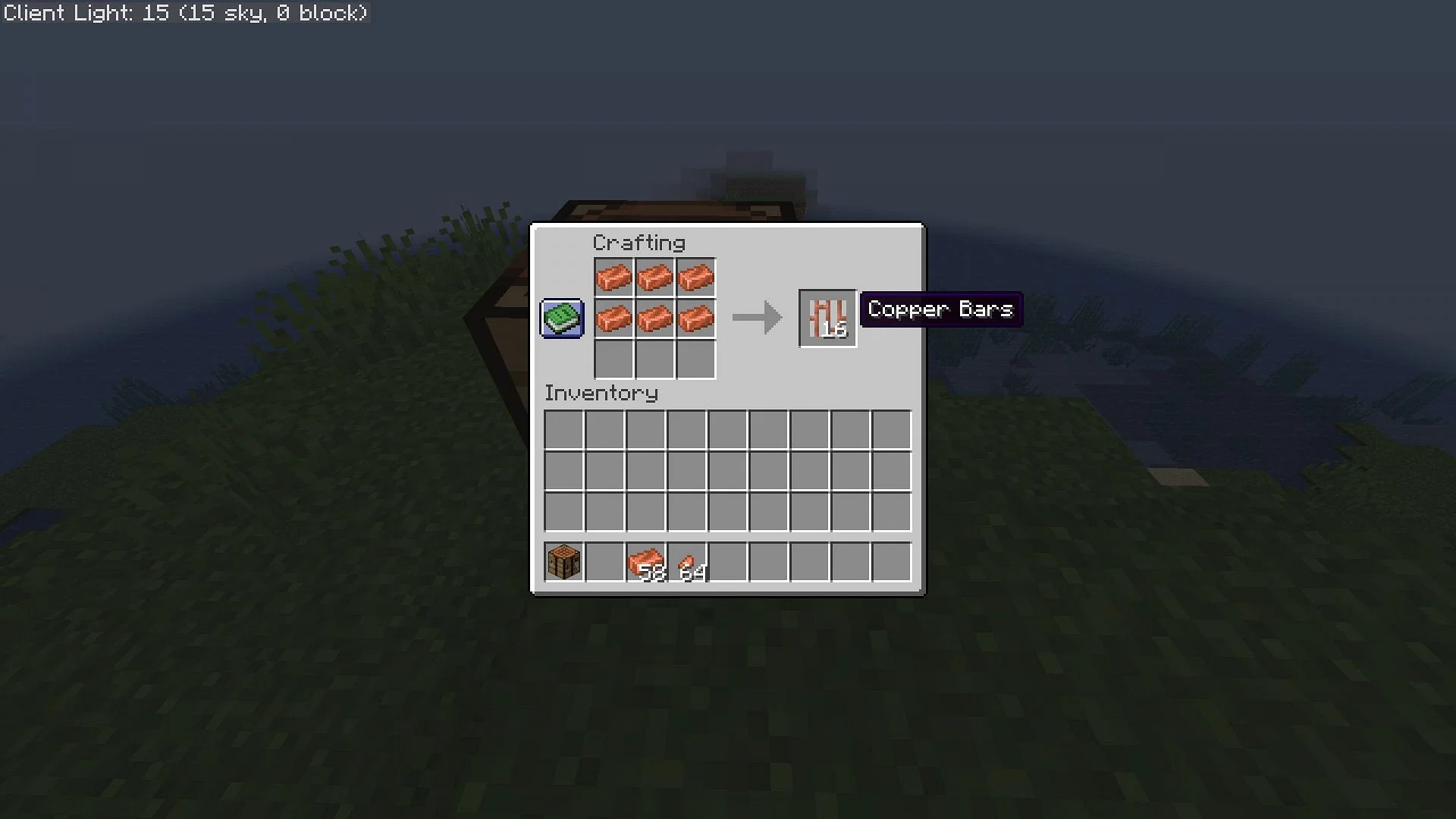 Copper bars crafting recipe (Image via Sportskeeda Gaming || Mojang Studios)