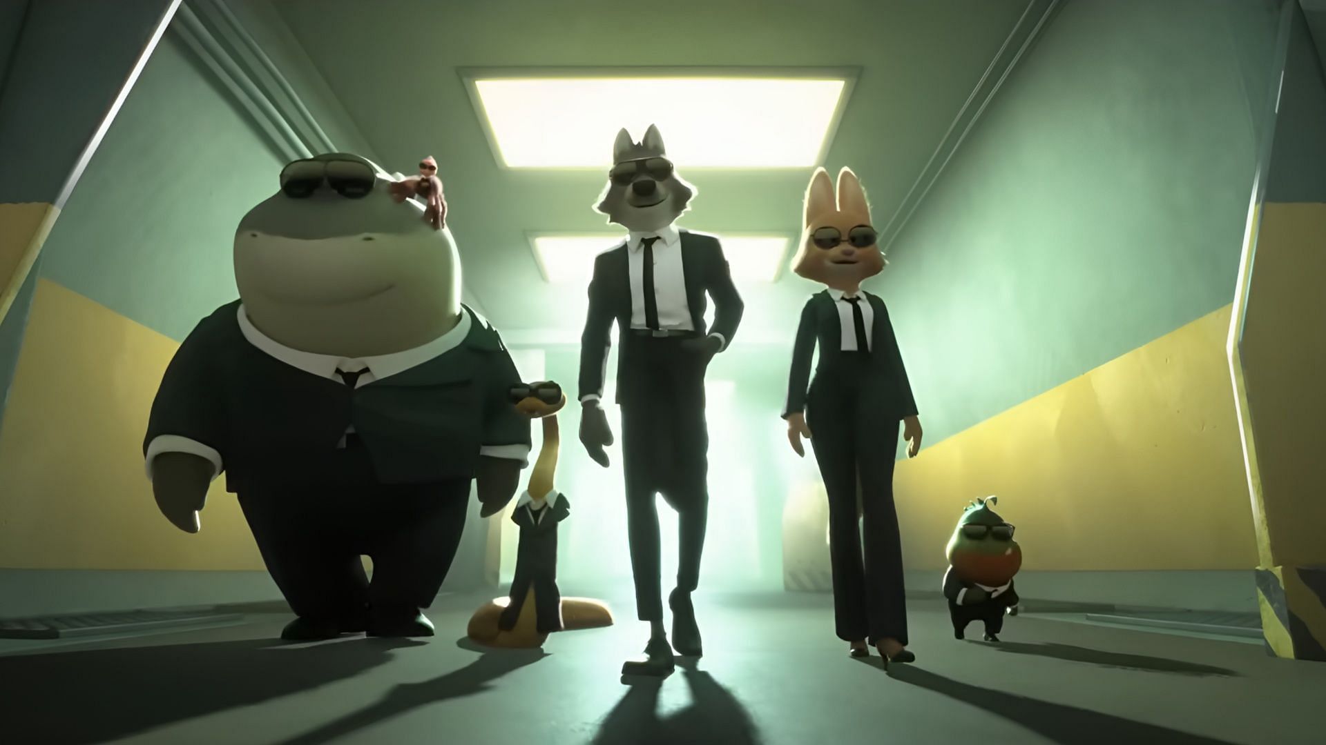 The Bad Guys suit up as secret agents in the final scene of The Bad Guys 2 (Image via Dreamworks)