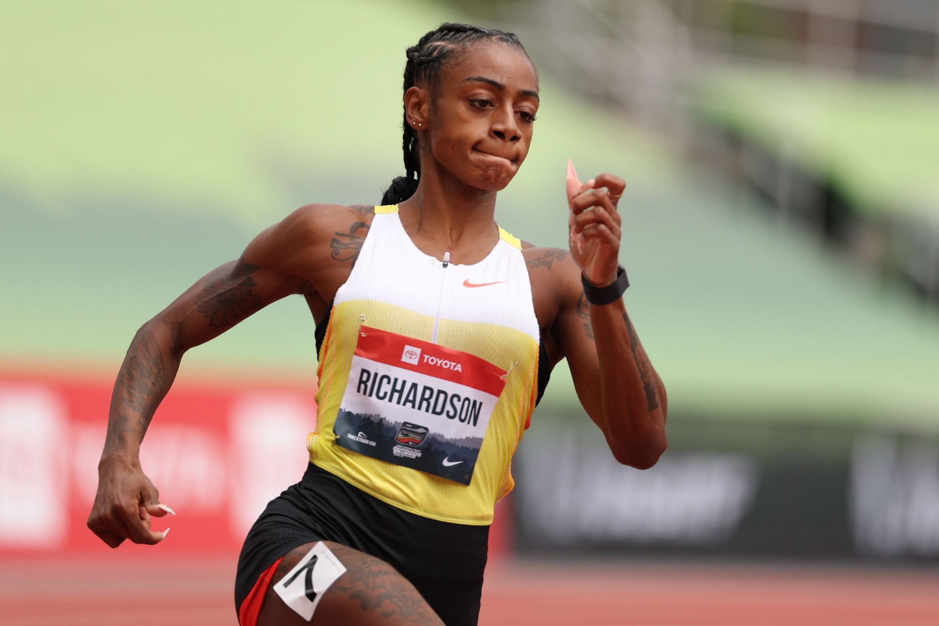 Sha&#039;Carri Richardson at the USATF Outdoor Championships in Eugene, Oregon. (Photo by Patrick Smith/Getty Images)
