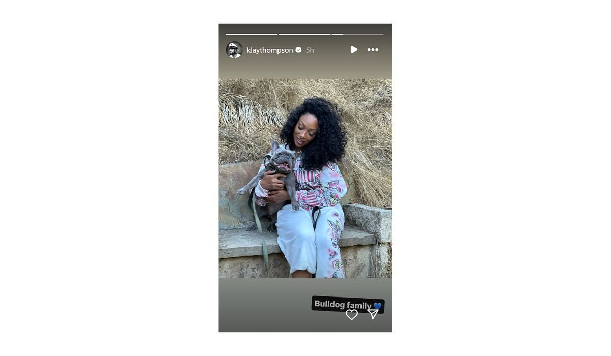 Klay Thompson shares a picture of Megan Thee Stallion and her dog sharing an adorable moment (Source: Instagram/Klay Thompson)