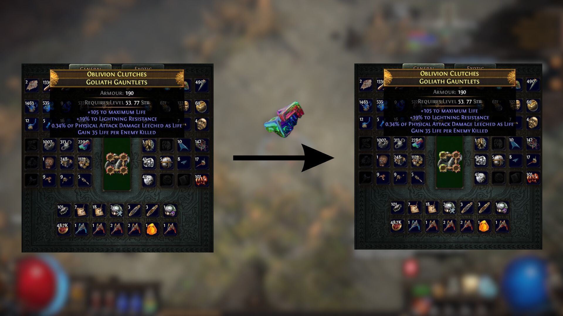 Changing socket colors using Chromatic Orbs (Image via Grinding Gear Games)