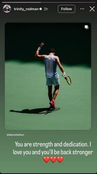 Trinity Rodman’s comment for boyfriend Ben Shelton/Instagram @trinity_rodman