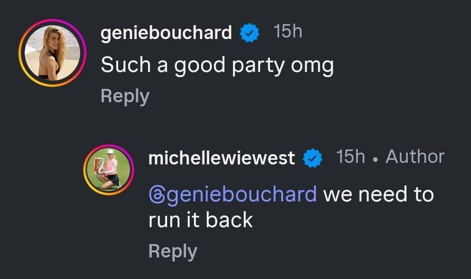 Eugenie Bouchard&#039;s comment ( via Michelle Wie West&#039;s Instagram post)