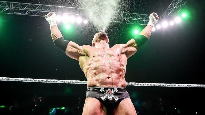 [VIDEO] Triple H does the iconic water spit at the White House