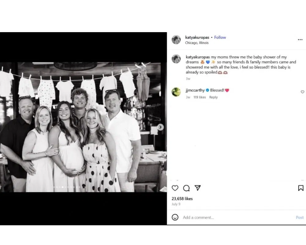 McCarthy&rsquo;s fianc&eacute;e Katya Kuropas shares glimpse of baby shower Vikings quarterback dropped one-word message [IG/@katyakuropas]