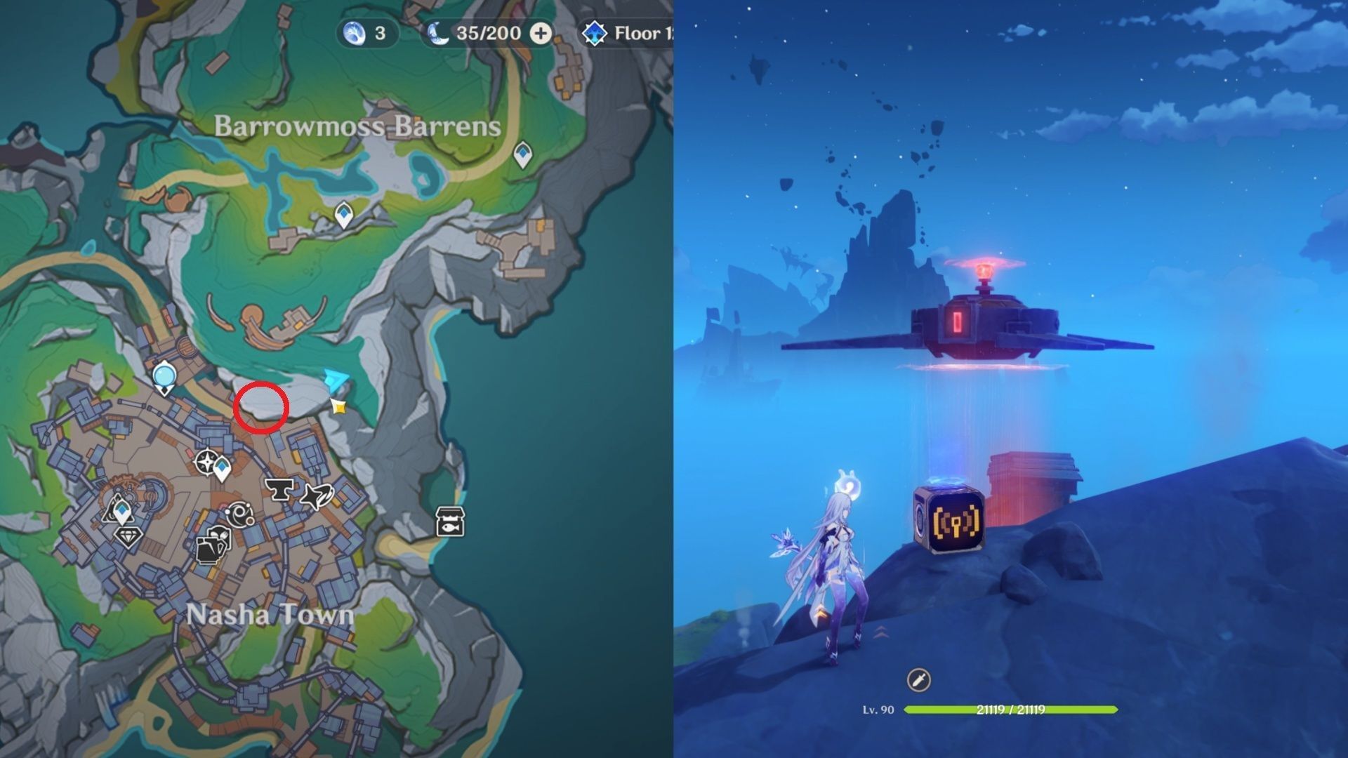 A bot on the cliff above Nasha Town (Image via HoYoverse)