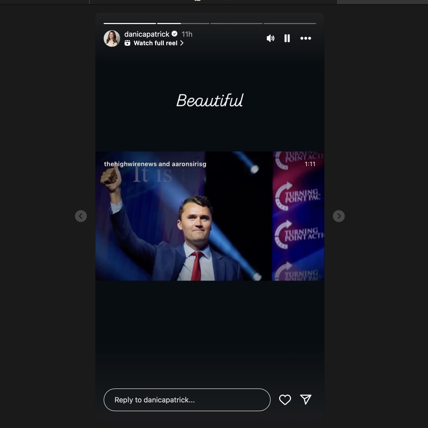 Screen grab from Danica Patrick&#039;s Instagram story. [via Instagram/@danicapatrick]