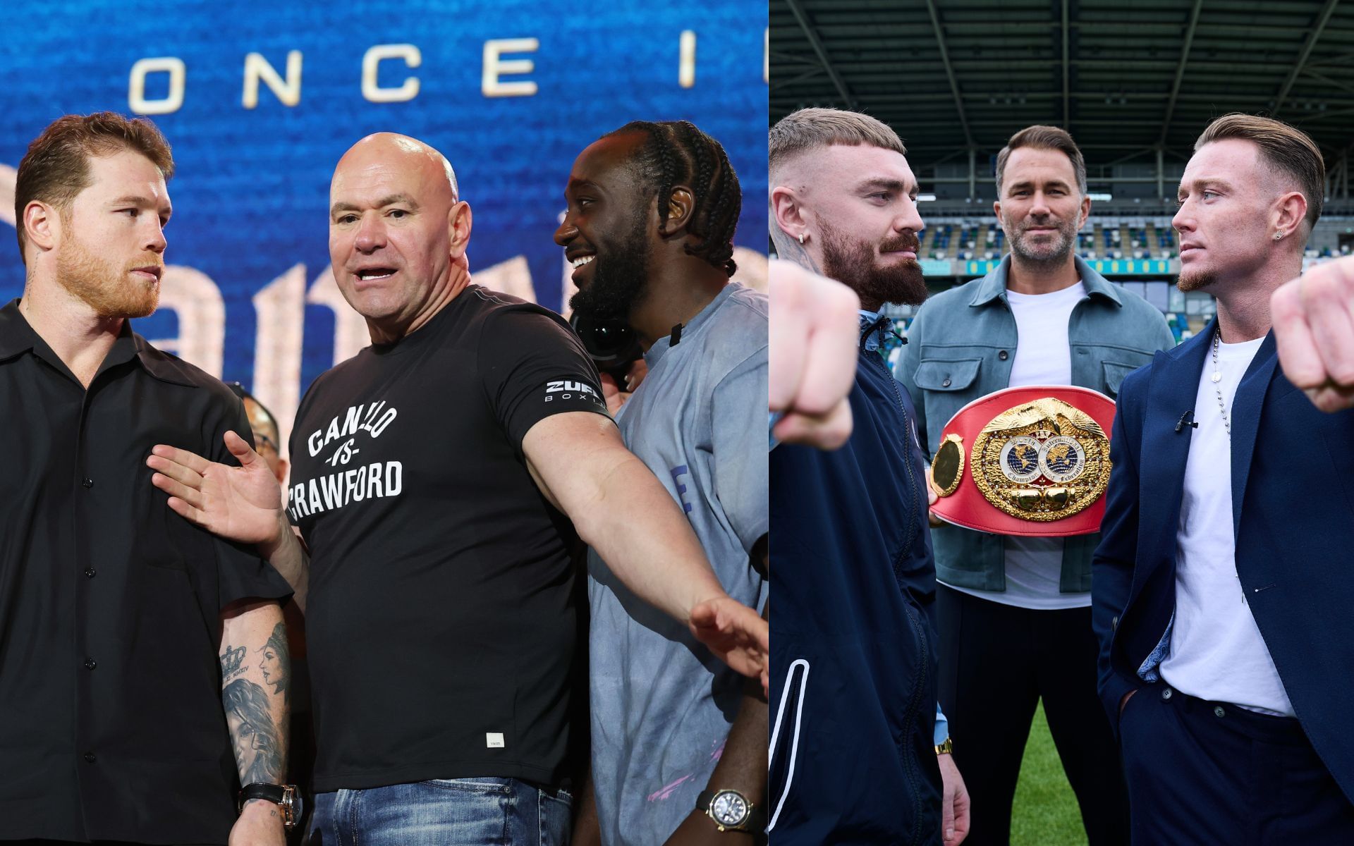 There are three boxing events including Canelo Alvarez (left) vs. Terence Crawford (second to left) this weekend. [Images courtesy: Getty Images]
